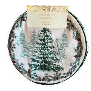 Cynthia Rowley Winter Pine Tree Christmas Placemats 15in Set of 4 Holiday New